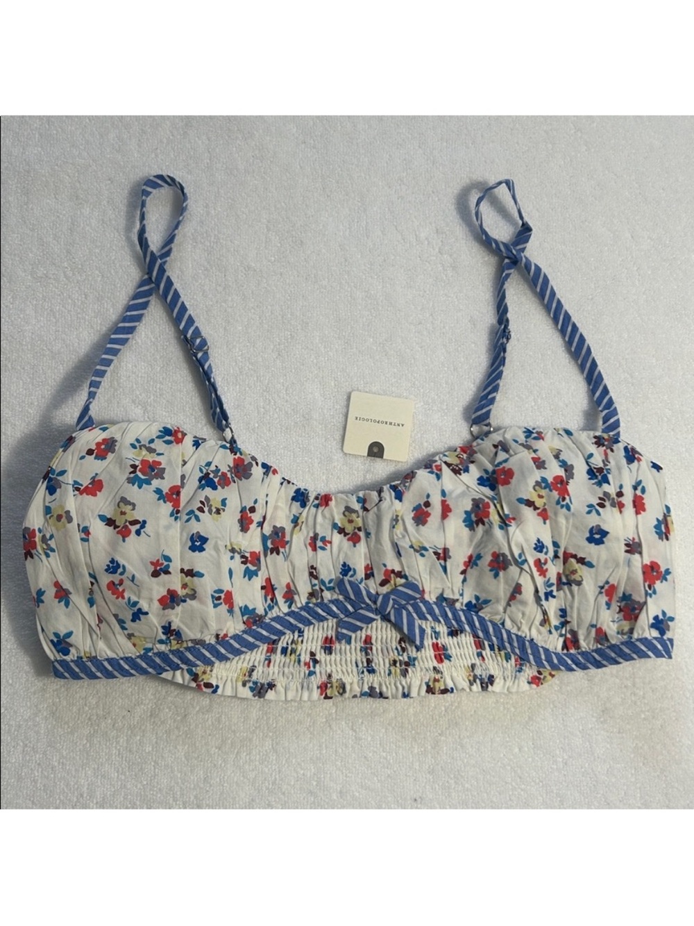 Anthropologie LyreBird Medium Bra Top Printed Cotton Ivory Combo Blue Floral NWT - Picture 2 of 9